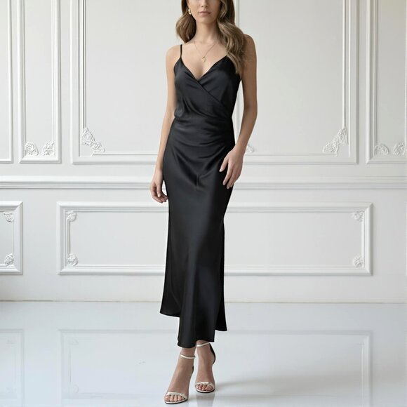 NWT Zara Satin Slip Midi Dress Black XS - Picture 5 of 13